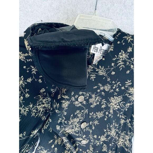 Vintage Peri Petites Black & Gold Floral Dress - Buttons - Size 14 - Retro Soft - Picture 7 of 11